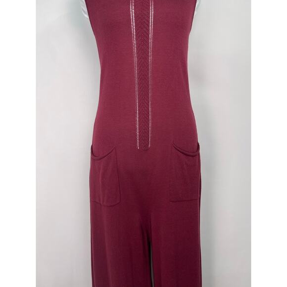 Anthropologie Maroon Knit Jumpsuit Size Medium Sleek & Casual - Picture 4 of 8